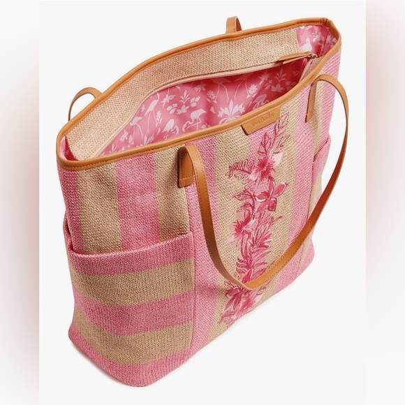 Vera Bradley Straw Pink Candy Stripe Tote Bag NWT - Picture 2 of 3